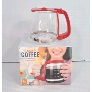 Mini Coffee Carafe Mug 16oz Red Handle Coffee Pot Style Festive Novelty Cup NEW